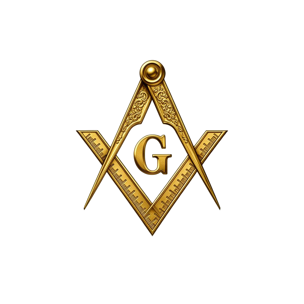 Gold square and compasses emblem of Emulation Lodge No. 67, English-speaking Freemasons in Madrid